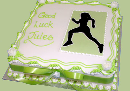 Good Luck cake in green icing